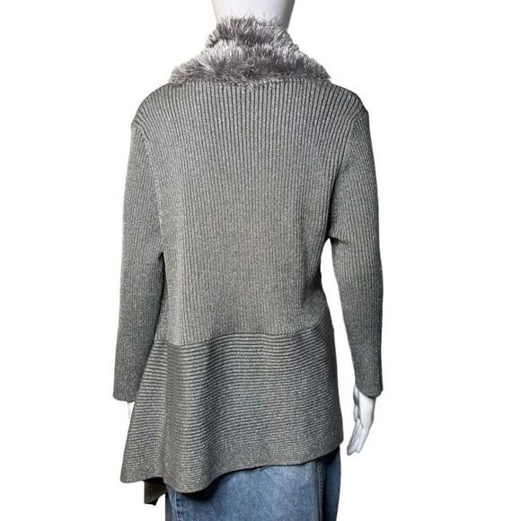 Lauren Michelle Faux Fur Lined Asymmetrical Open Front Cardigan silver Large - Picture 4 of 7
